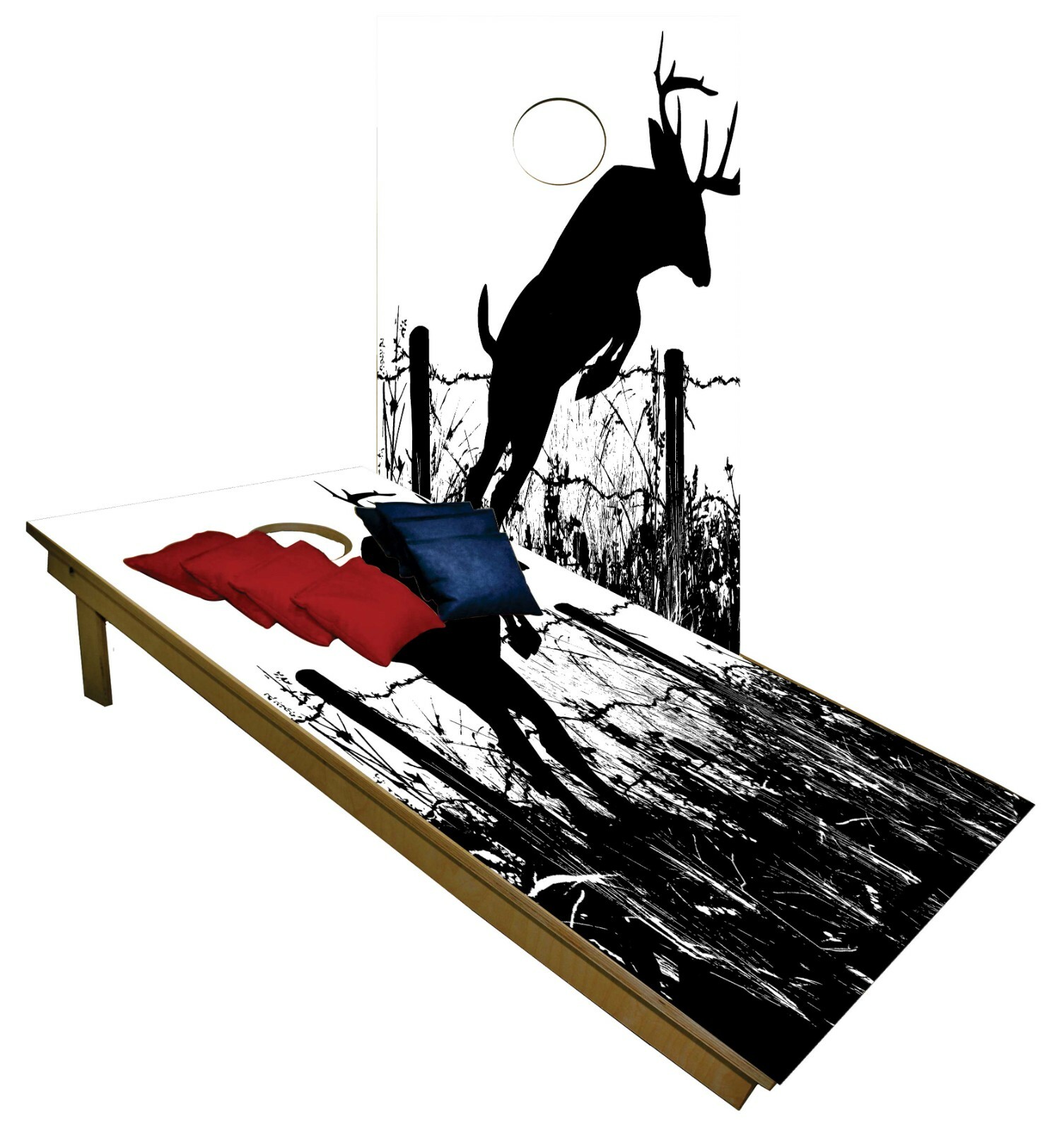 Cornhole Boards BEANBAG TOSS GAME w Bags Deer Jumping Hunting Camo Set