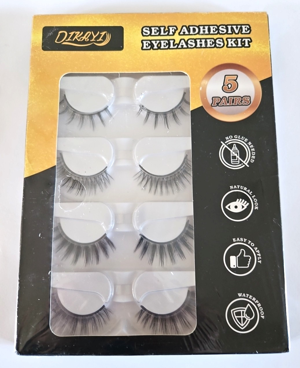 DIKAYI Self Adhesive Eyelashes Kit - 5 Pairs - No Glue Needed - New In Box