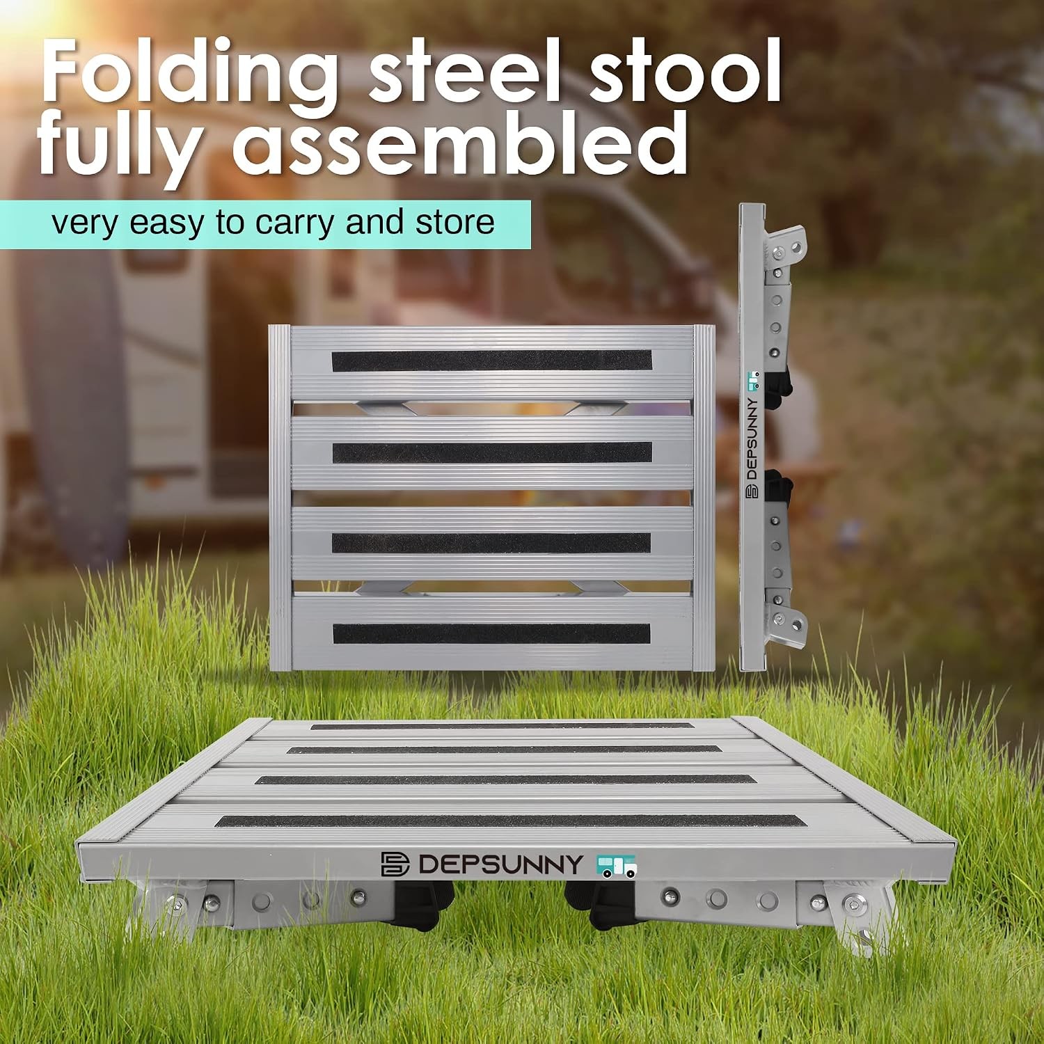 Adjustable Height Aluminum RV Step Stable Foldable Platform Step Stool Supports
