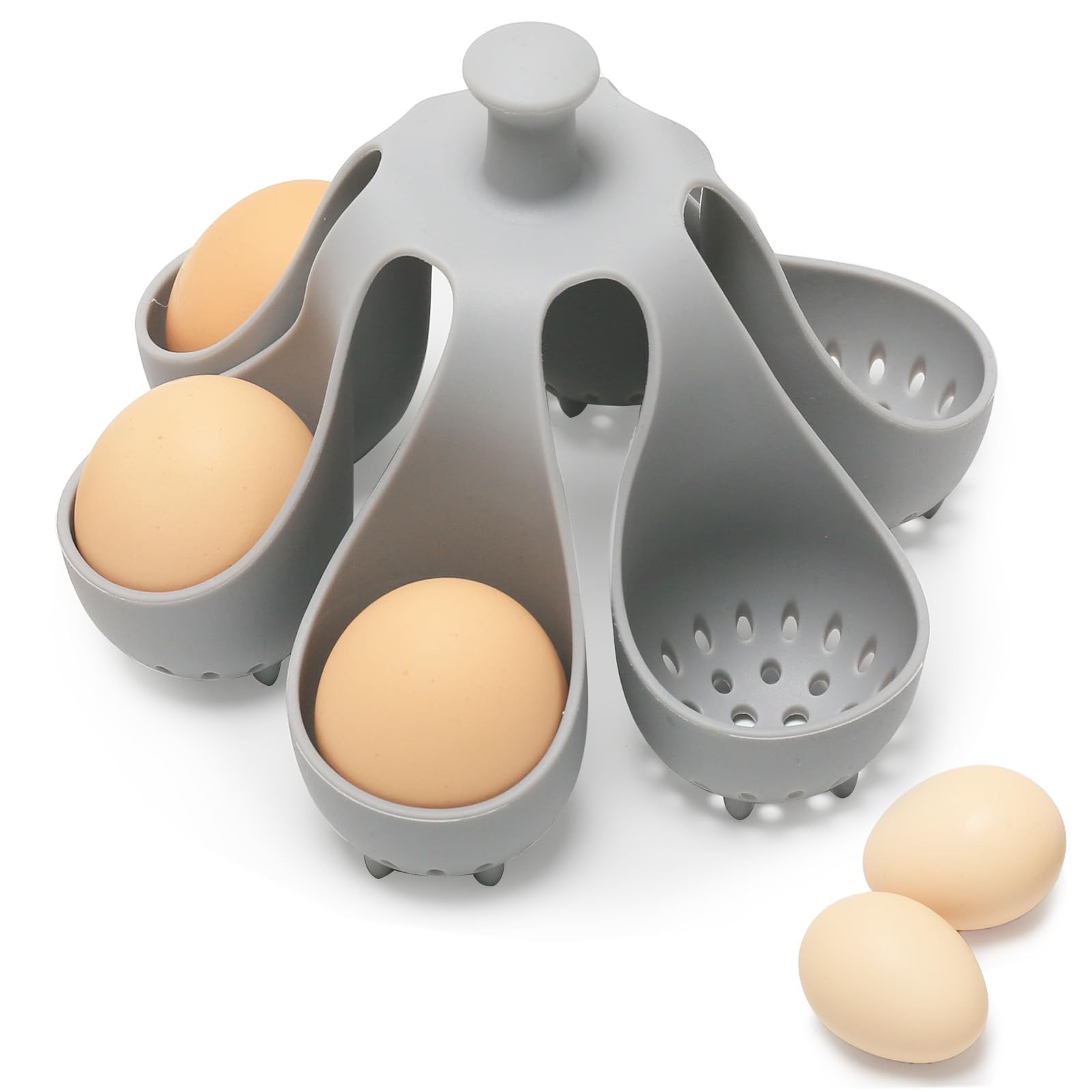 Dacthuw Silicone Egg Boiler Rack for L5.9''xW5.9''xH4.9'', Grey-6 Holders