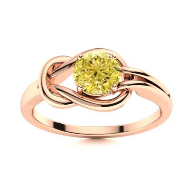 5MM Round Yellow CZ Infinity Love Knot Ring 925 Sterling Silver Rose Plated