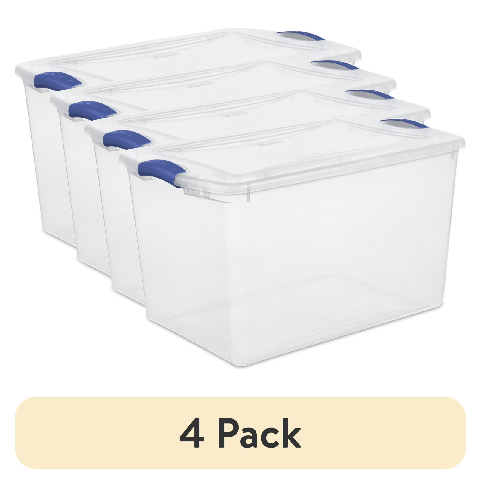 (4 pack) Sterilite 66 Quart Large Latching Storage Bin, Clear Plastic Storage