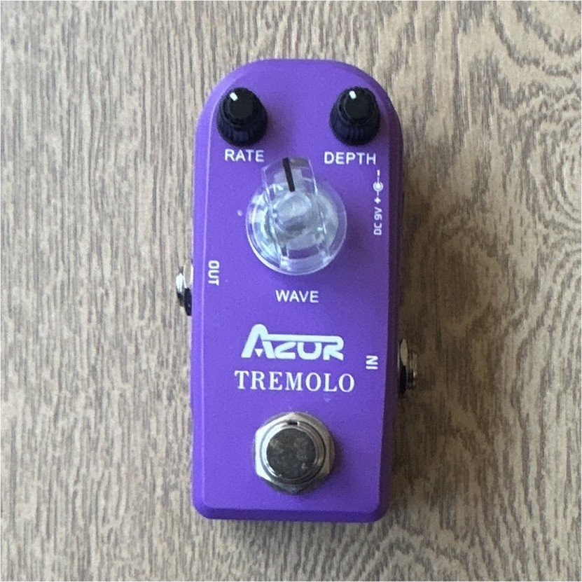 Azur Analog Tremolo Guitar Effects Pedal Purple w/ Rate Depth Wave Controls