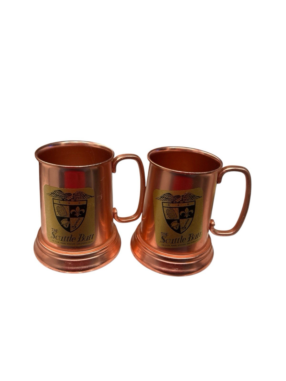 Lot of 2 Scuttle Butt EM Club Naval Station San Diego Metal Clear  Bottom Mugs