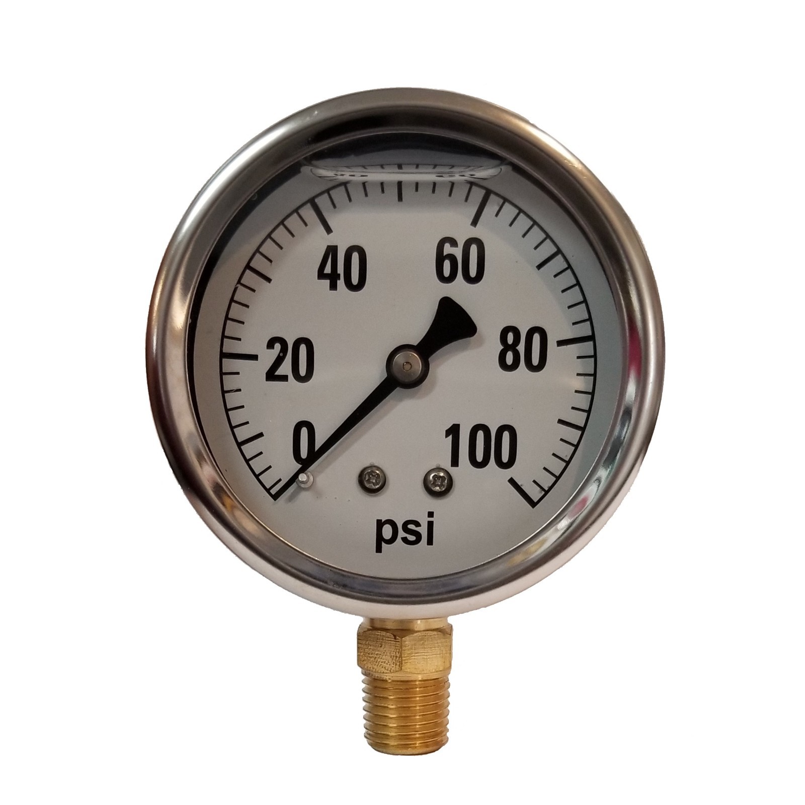 2-1/2" Liquid Filled Gauge 0-100 PSI - 1/4" NPT Gas Oil Water Reducing Shock