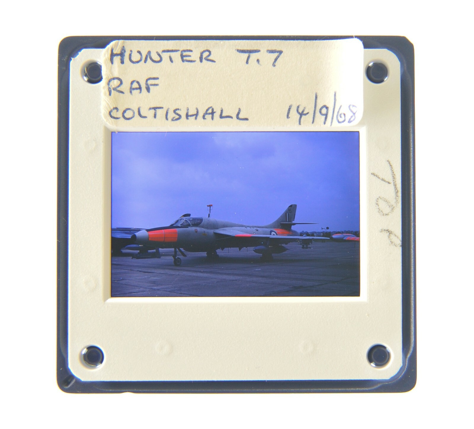 35MM SLIDE AIRCRAFT 1968 HAWKER HUNTER T.7 ROYAL AIR FORCE AT COLTISHALL A68