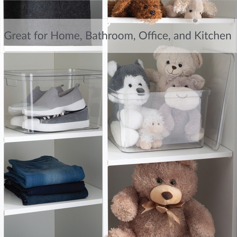 Large Lidded Storage Bin W/ Easy Grip Handles Home Office Bathroom Organization