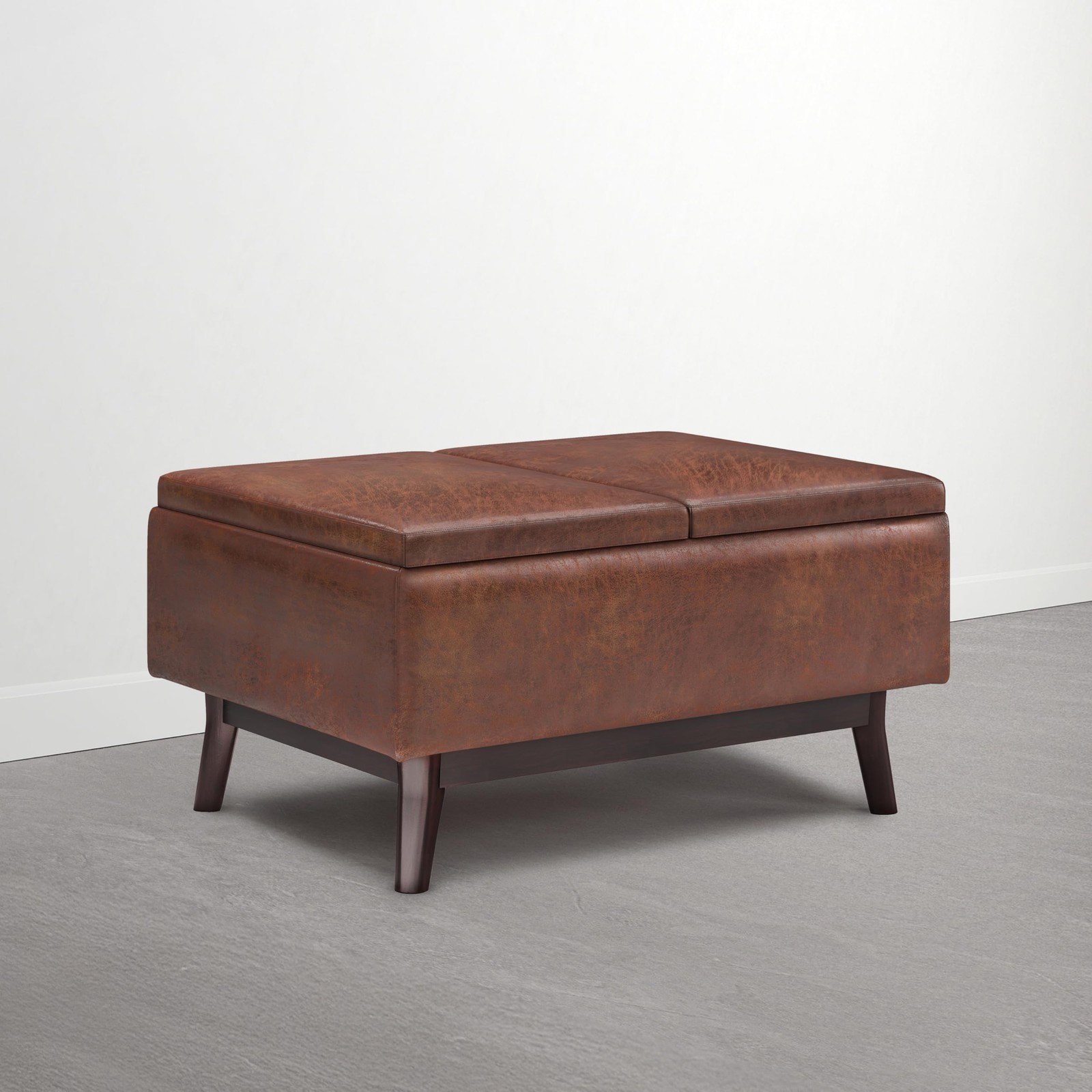 Owen Small Coffee Table Storage Ottoman - 34 inch Wide Upholstered Vegan Leat...