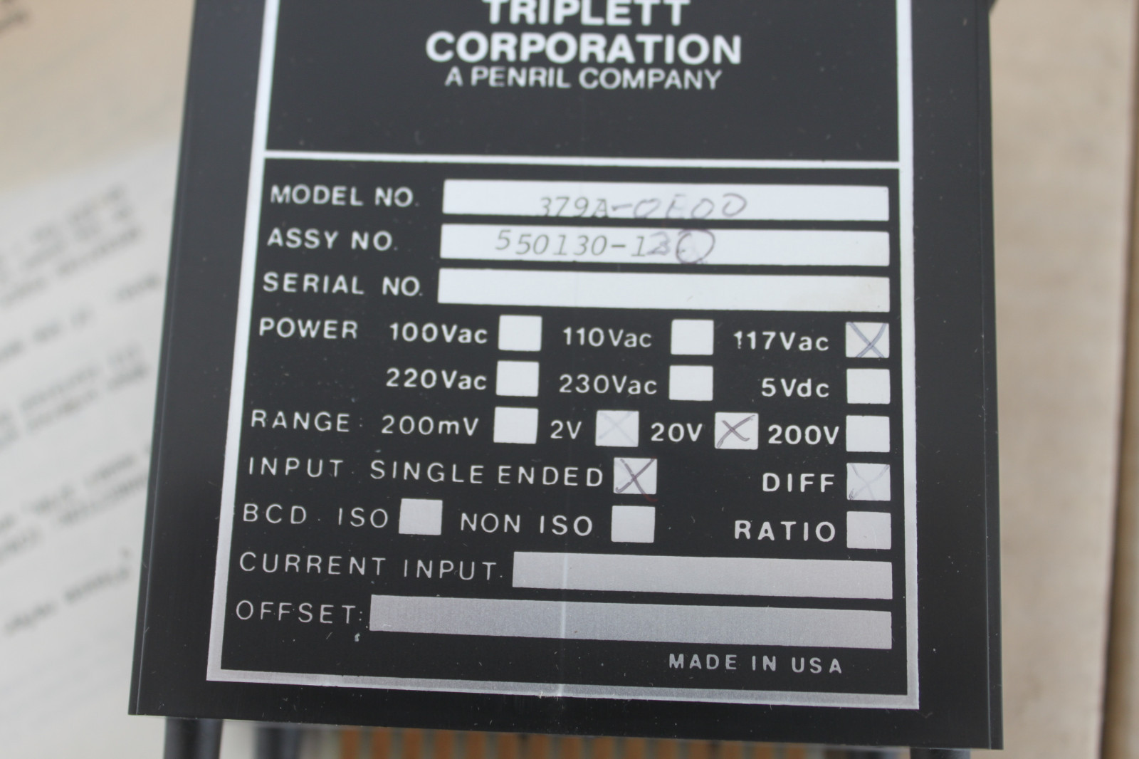 TRIPLETT 279A 279A-0E00 DIGITAL PANEL METER NEW