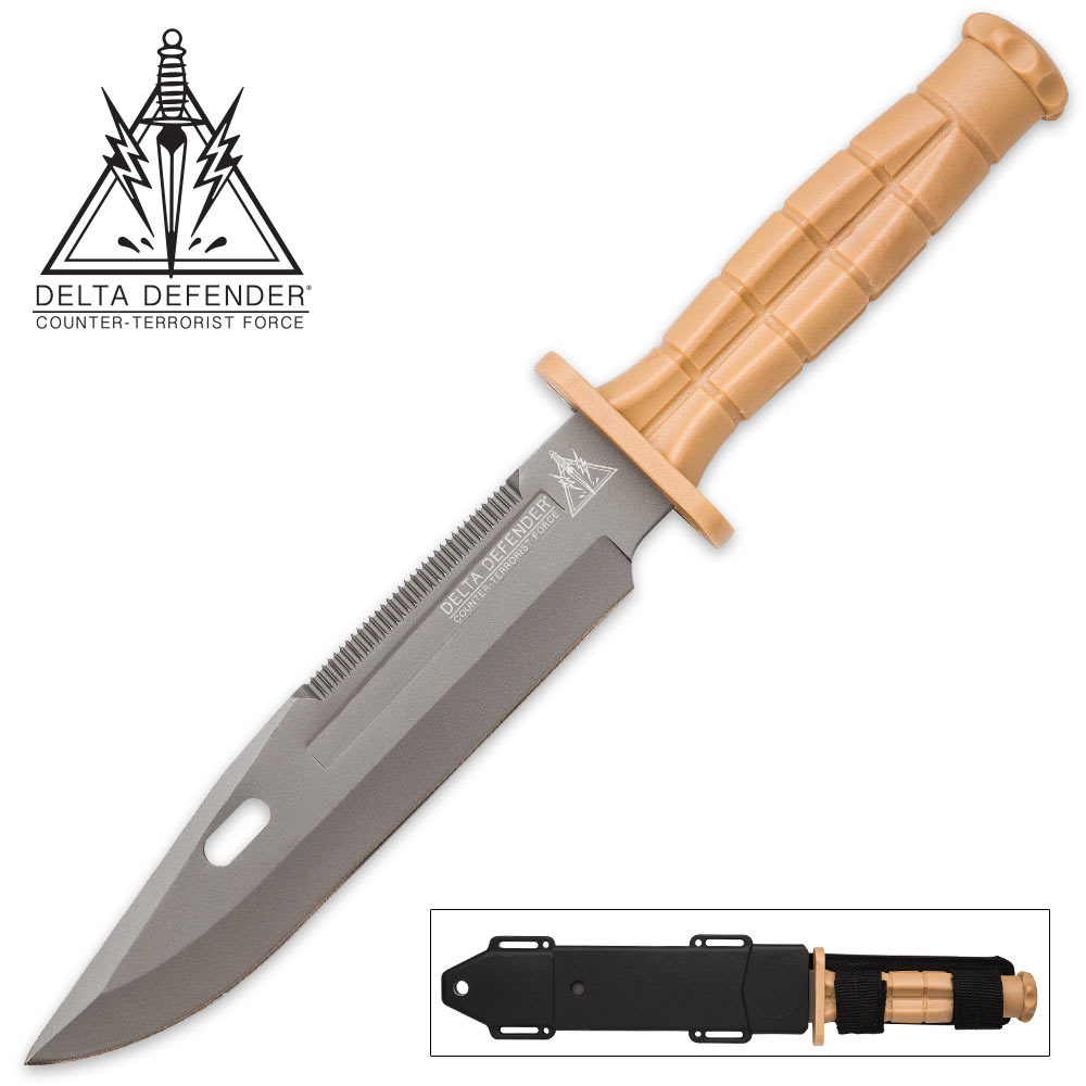 Delta Defender Khaki Fixed Blade Knife 7" BK3922 NEW