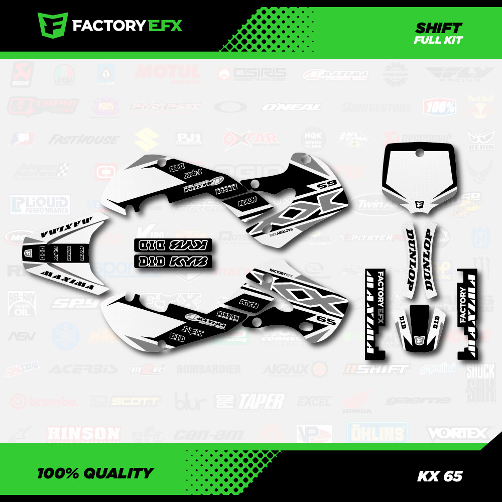 White & Gray Shift Racing Graphics Kit fits Kawasaki 00-24 Kx65 Kx 65 Decal