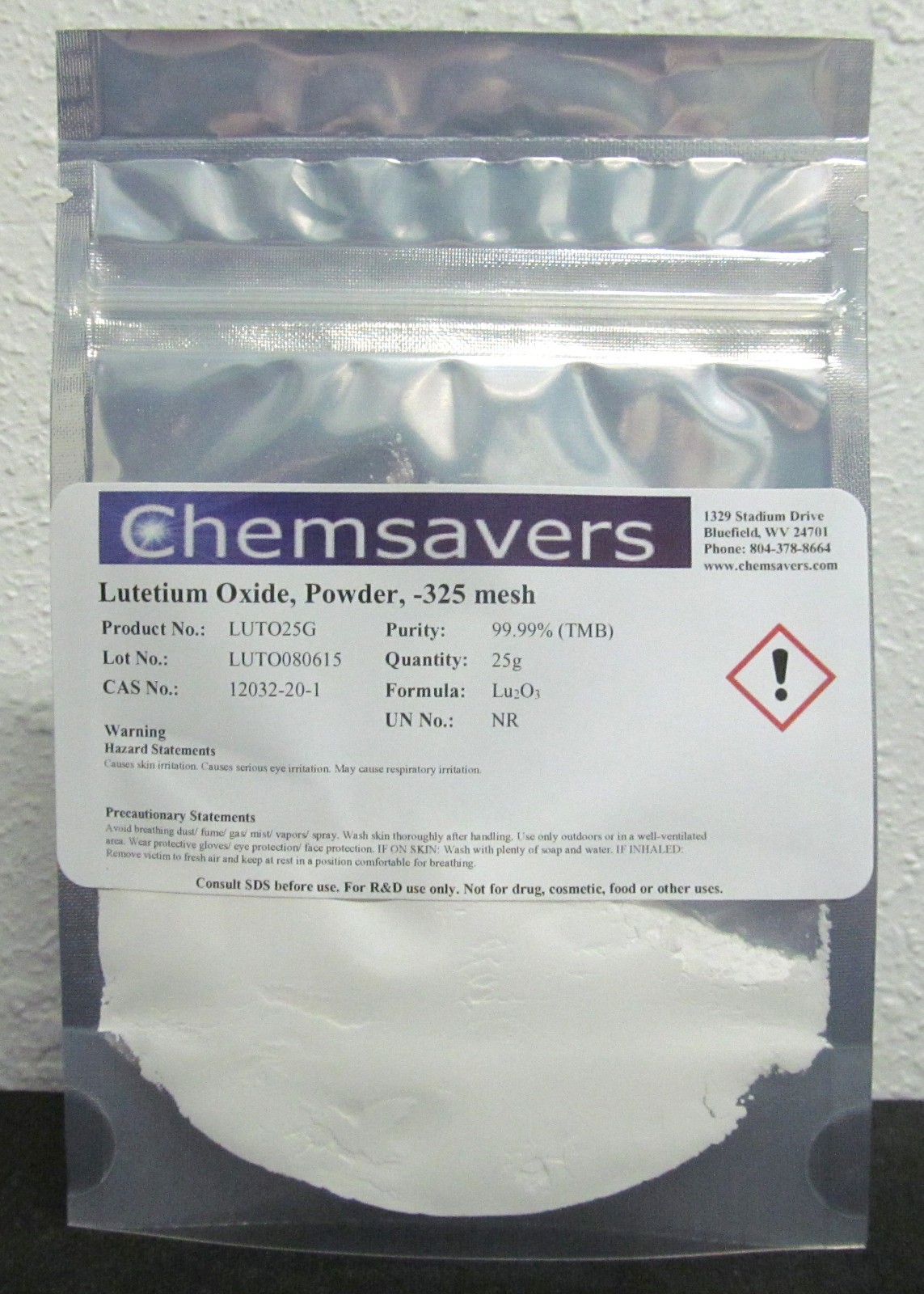 Lutetium Oxide, Powder, -325 mesh, 99.99% (Trace Metals Basis), 25g