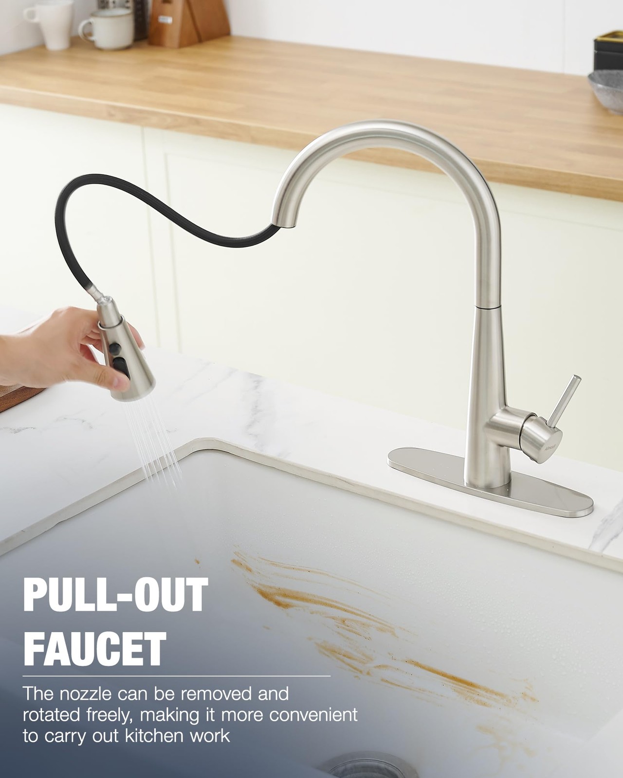 AIMADI Kitchen Faucet with Pull Down Sprayer,High Arc 360° Brushed Nickel