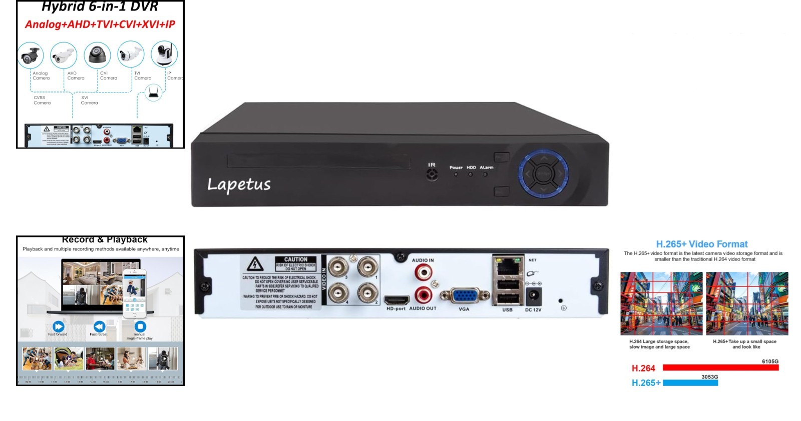 4CH 1080P AHD Hybrid DVR - 5-in-1 Surveillance System with Motion Detection