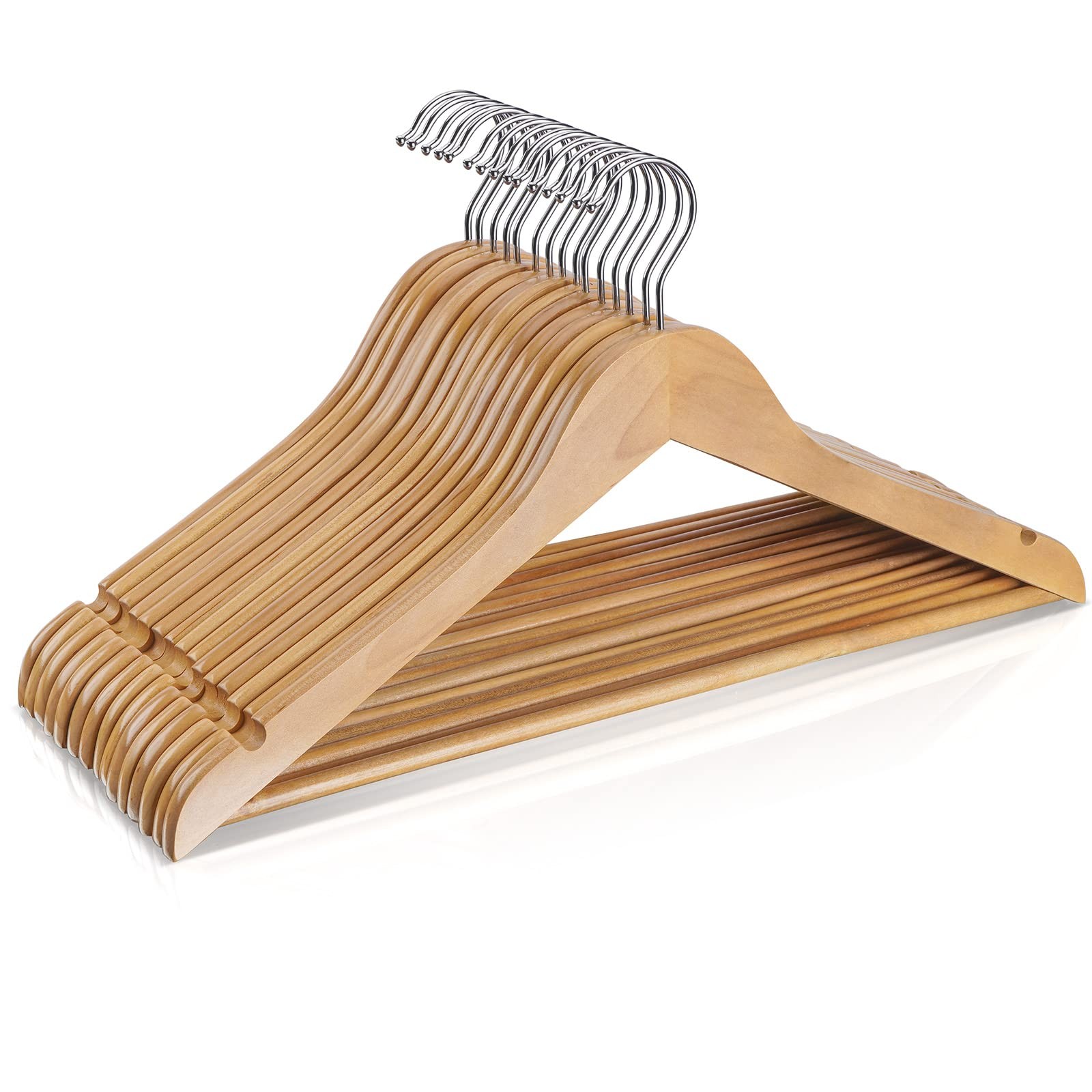 Wooden Hangers 10 Pack,Heavy Duty Wood Coat Hangers,with 360-degree Hook，Smoo...