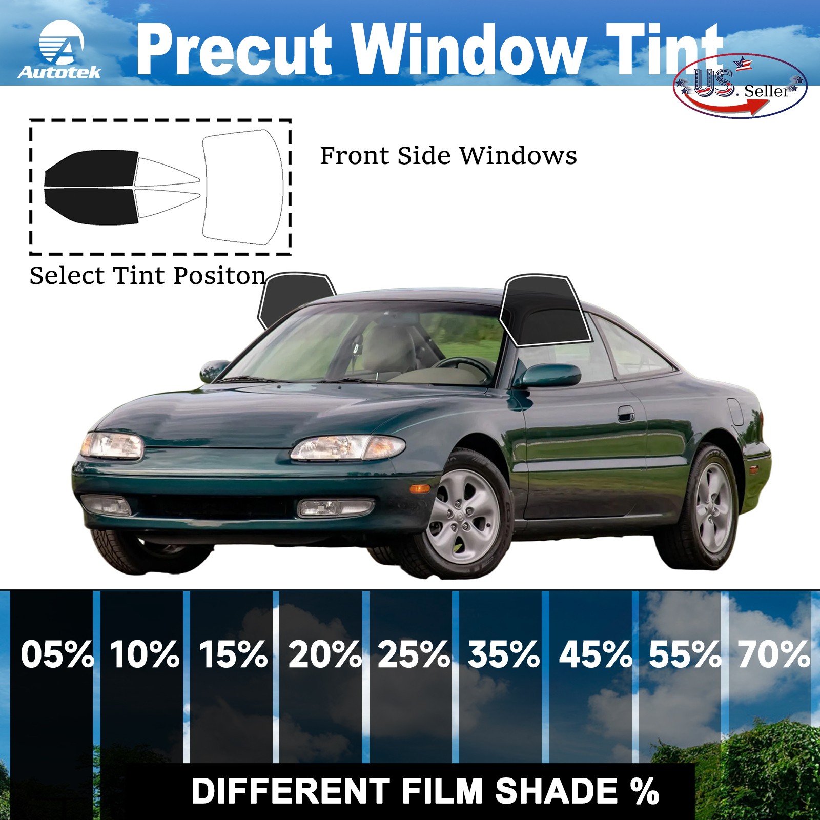 PreCut Film Front Two Door Windows Any Tint Shade For Mazda MX-6 1992-1998