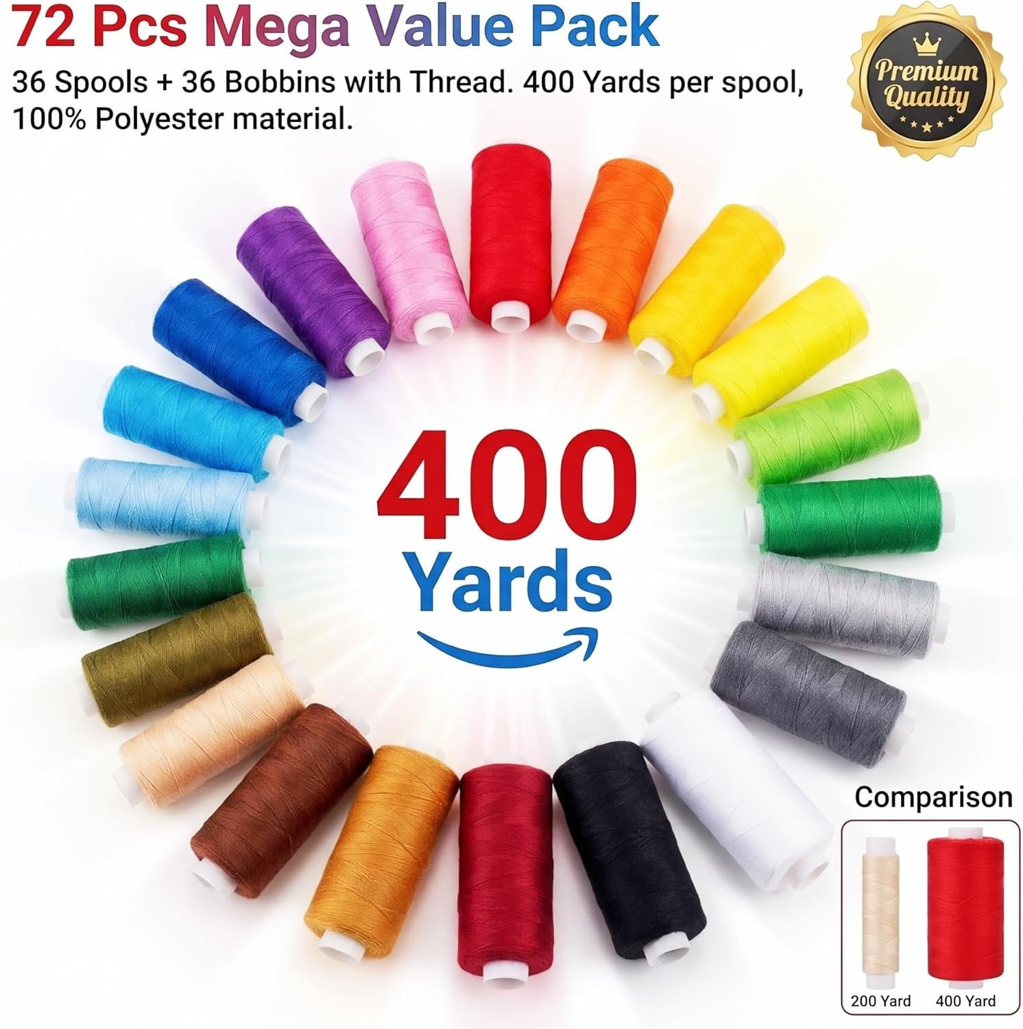72 PCS Sewing Thread Assortment, 36 Color Thread for Sewing Machine with 36 Same