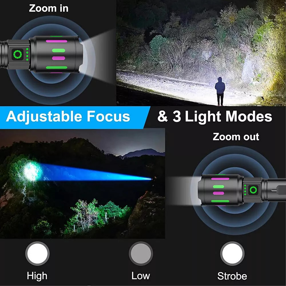 350000000 Lumen Super Bright LED Tactical Flashlight Rechargeable LED Work Light