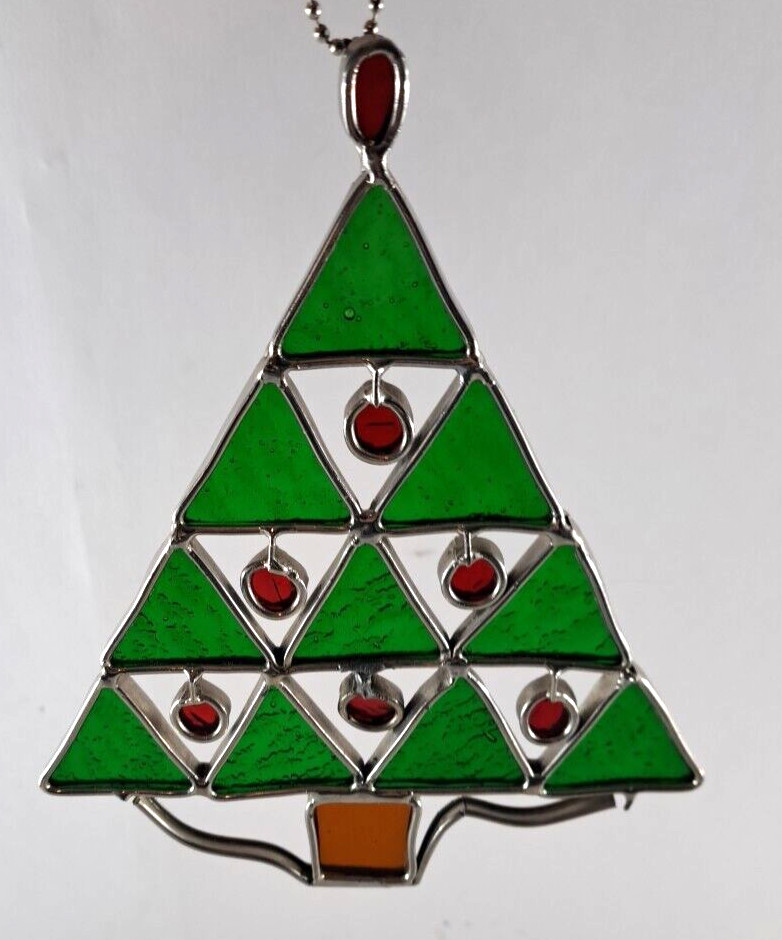 Christmas Tree Suncatcher Slag Glass Ornament Holiday Window Decor 7"