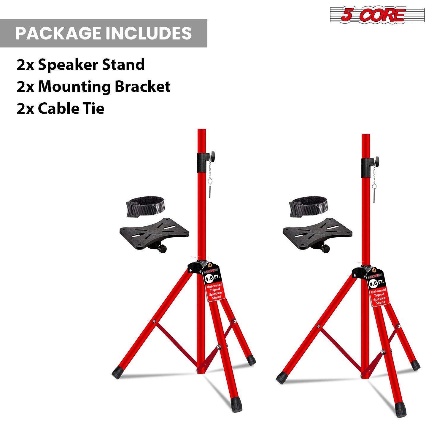 5Core Speaker Stand Pair Adjustable Tripod 54 Inch 132 lbs Capacity 35mm Mount