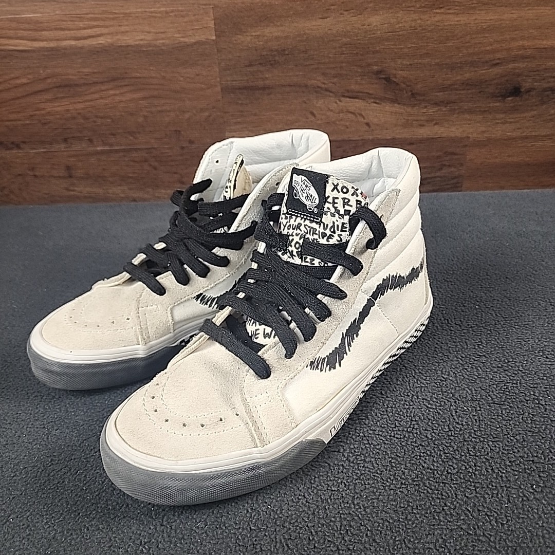 vintage vans white  skate board shoes high top off the wall mens 6.5 women's 8