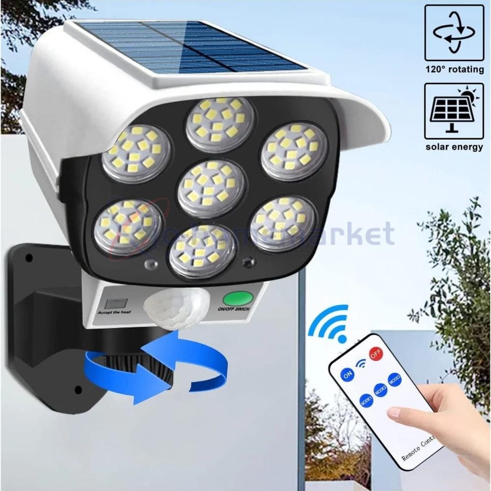 2PC Solar Motion Sensor Lights Outdoor Wireless 77 LED Flood Security Spotlights