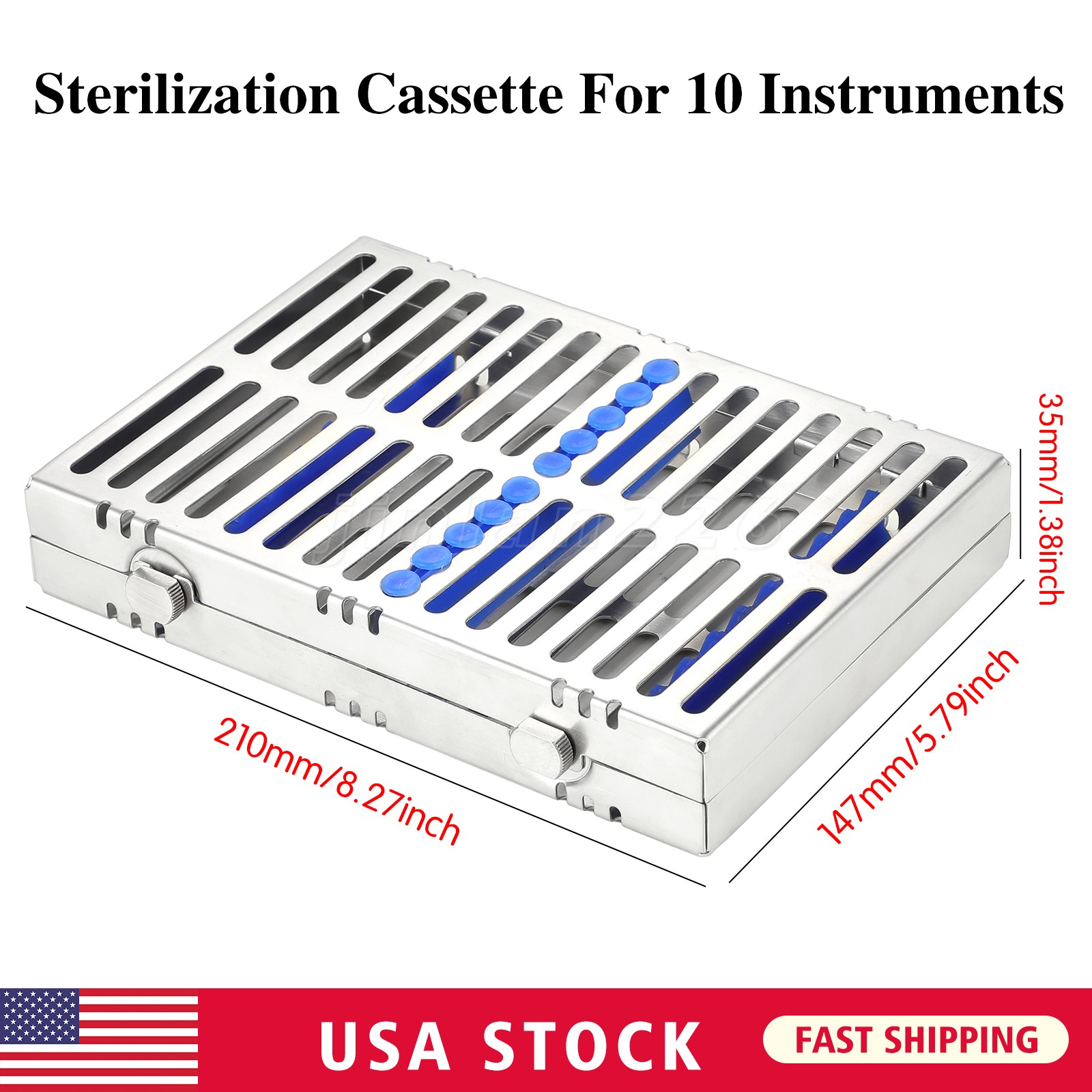 Dental 10 Instruments Sterilization Box Tool Holder Cage Cassette Rack Tray