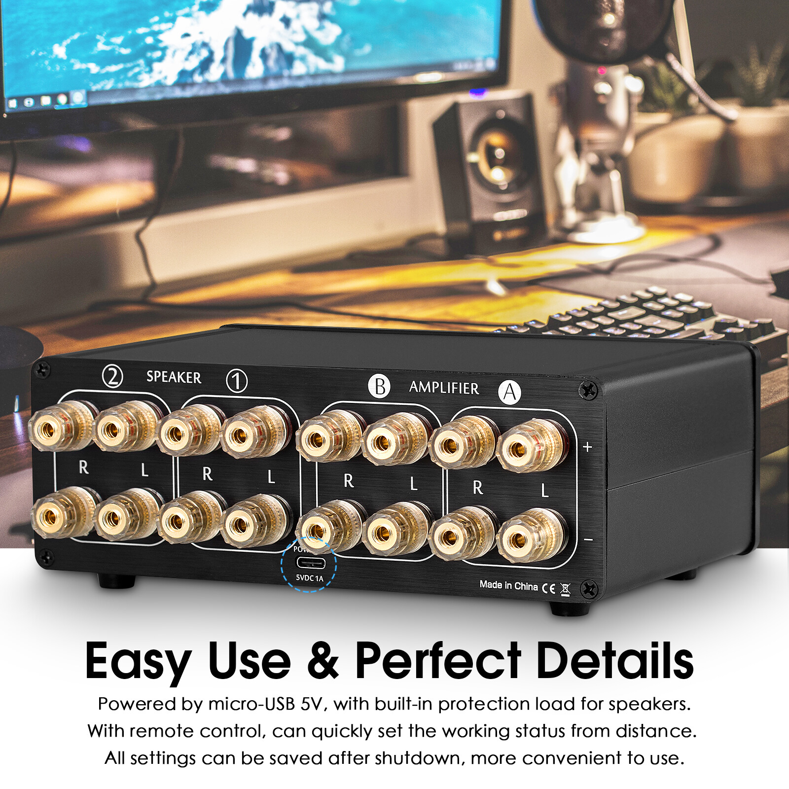Dual Analog VU Meter 2-way Amplifier/Speaker Audio Switcher Box DB Panel Display