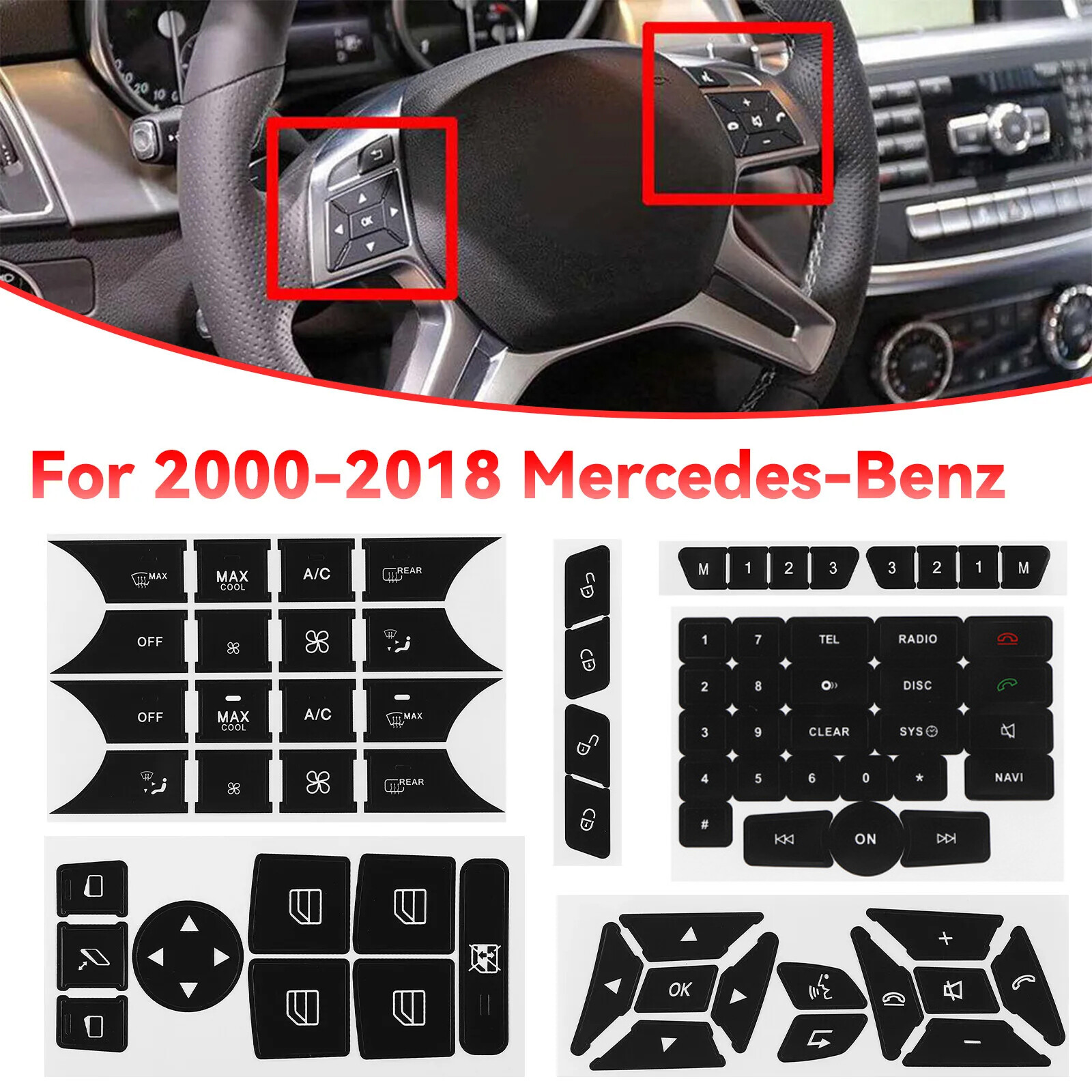 For Mercedes Benz Button Stickers Repair Door Steering A/C Window Radio/Repair