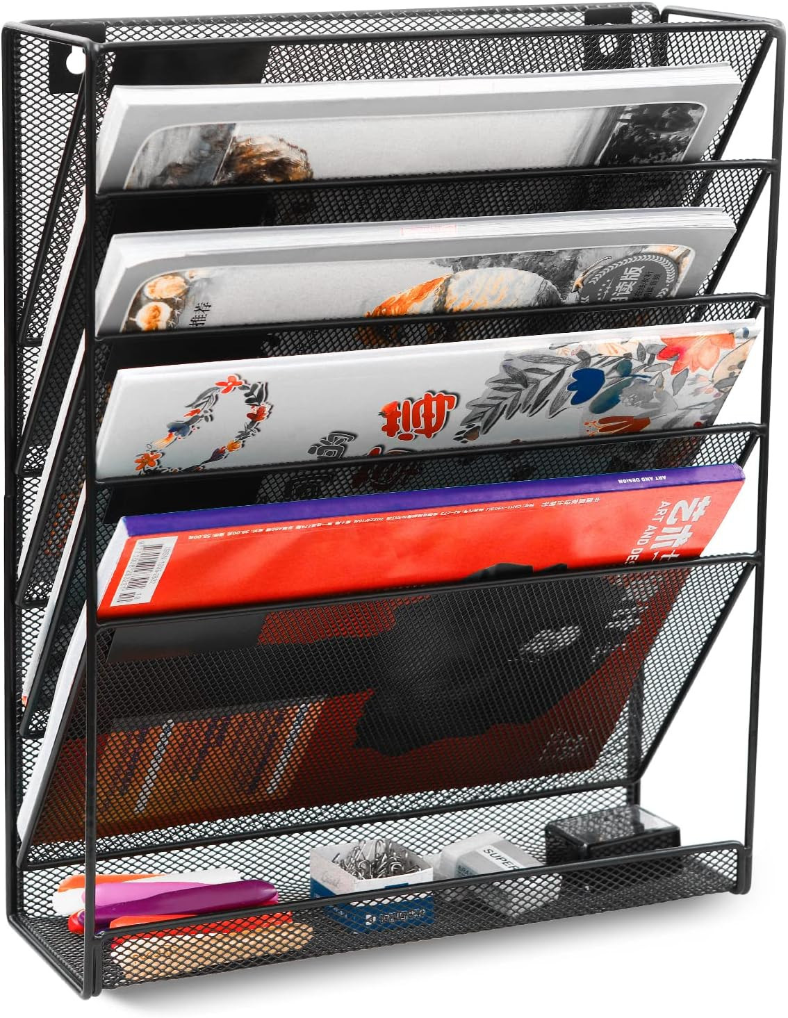 5 Tier Wall File Holder, Mesh Hanging Folder Organizer with Classify Label, Vers