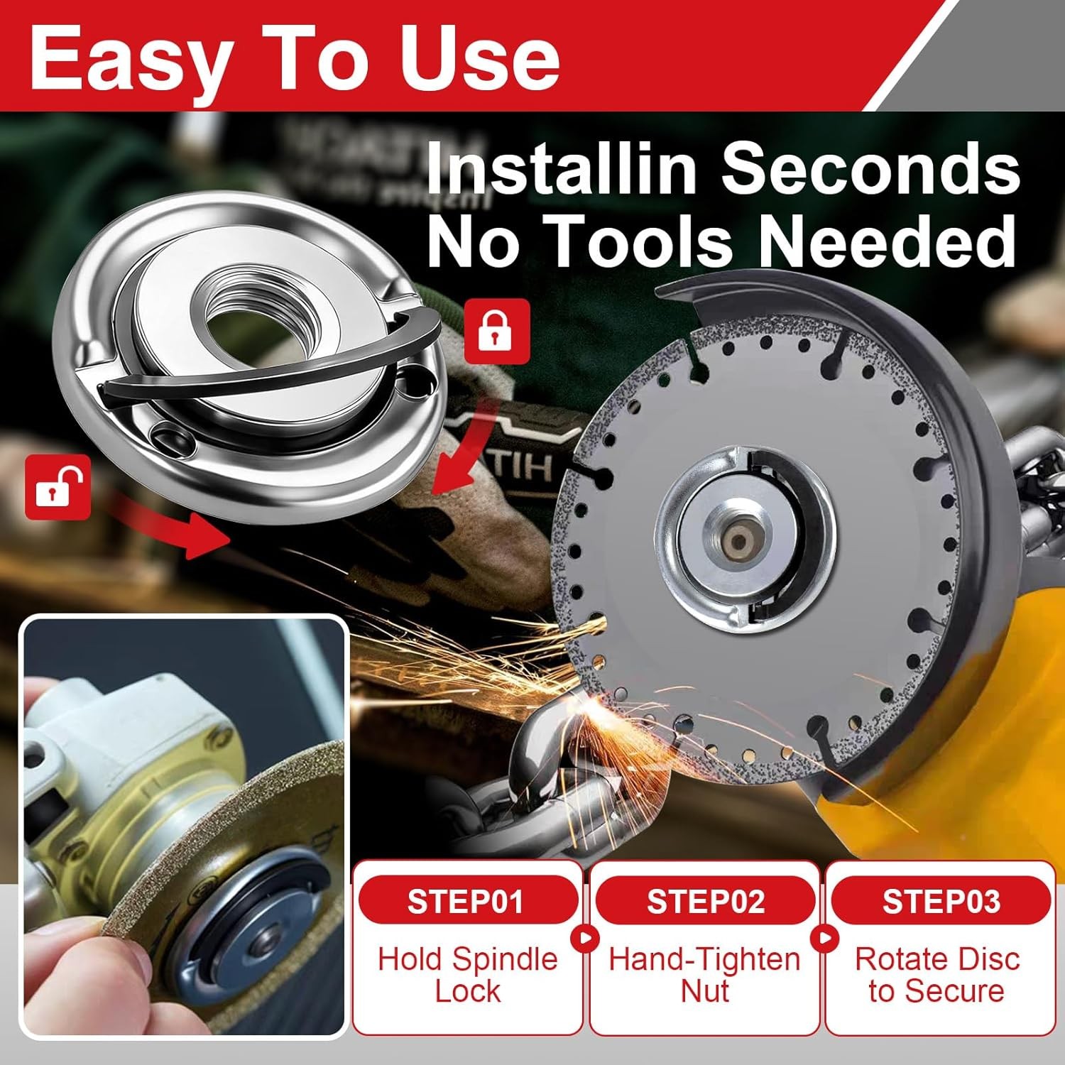 2 Pcs 5/8- Angle Grinder Flange Nuts with 5/8- Inch Thread, Quick Change Lock...