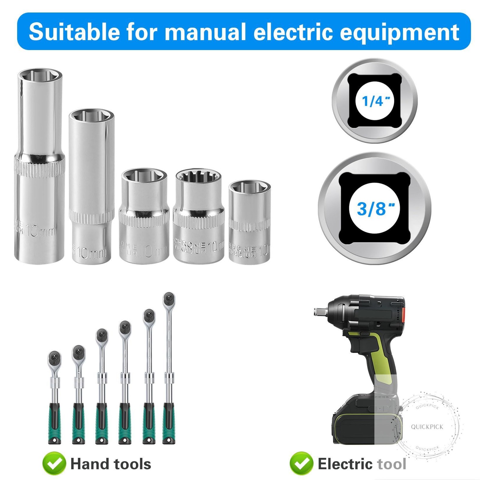 [10-Piece] 10mm Socket Set, 1/4-Inch & 3/8-Inch Drive Impact Socket, 6-Point &