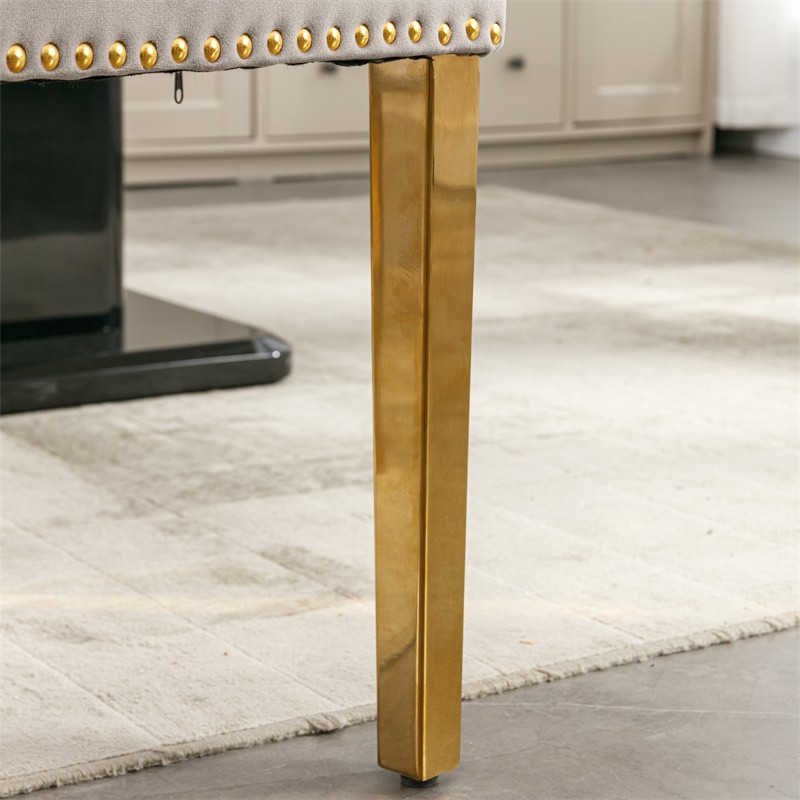 Set of 2 High-end Tufted Velvet Upholstered Dining Chairs with Golden Steel Legs