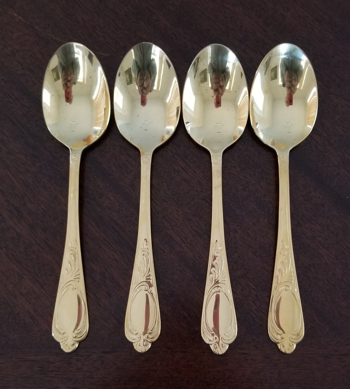 Lot of 4 - 23/24K Gold Plated HARTVERGOLDET Germany 18/10 Table Spoons 7 3/4”