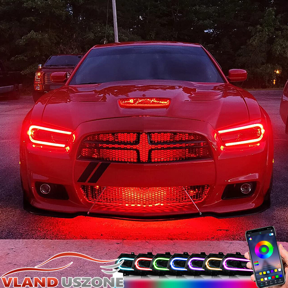 2X VLAND Multicolor DRL Projector LED RGB Headlights For Dodge Charger 2011-2014