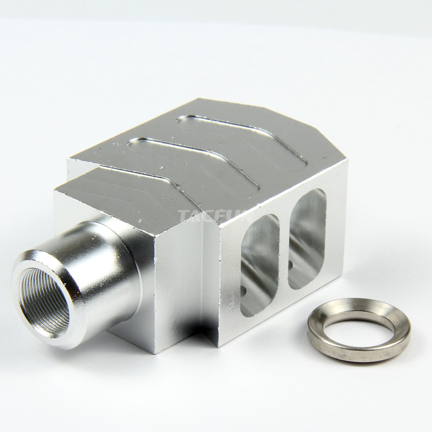 SILVER Compact Tanker Style Muzzle Brake 1/2x36 TPI for 9MM