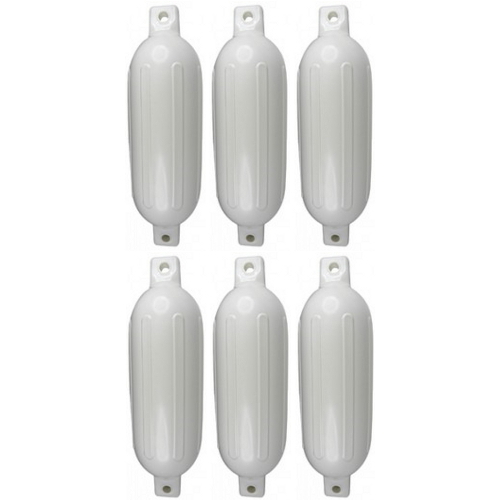 6 Pack 6-1/2 Inch x 23 Inch Double Eye White Inflatable Vinyl Fenders for Boats