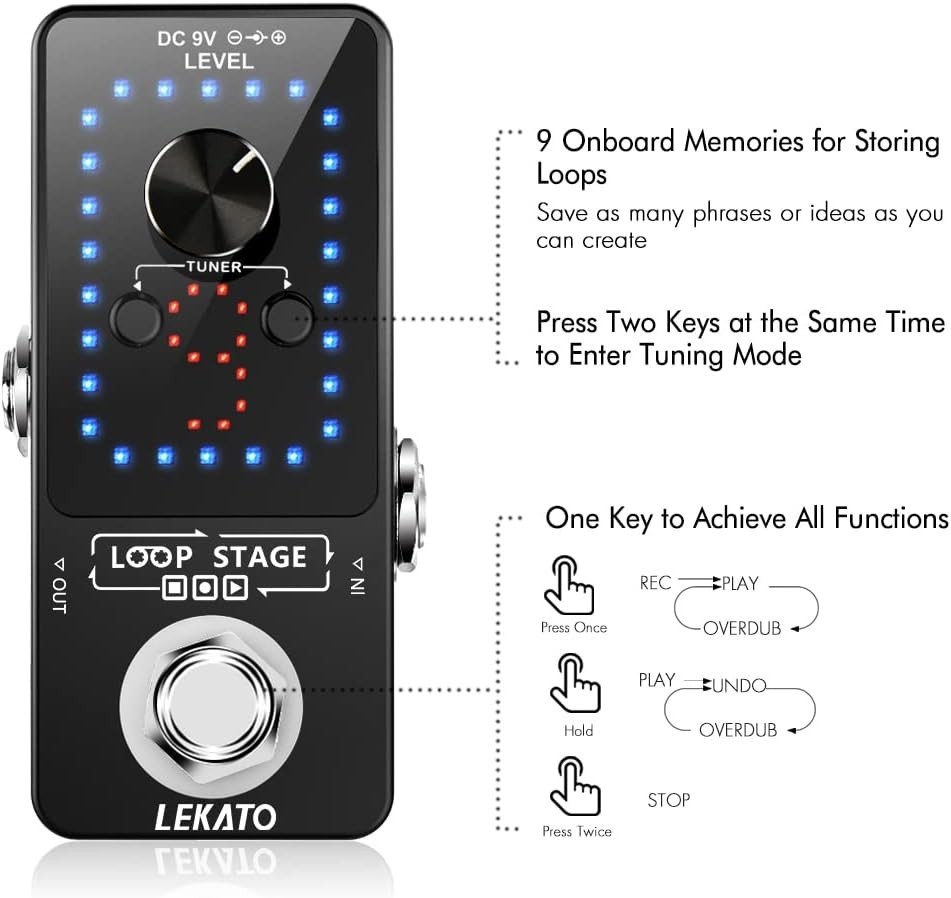 Electric Guitar Looper with Built-in Tuner - 9 Loops for Endless Creativity