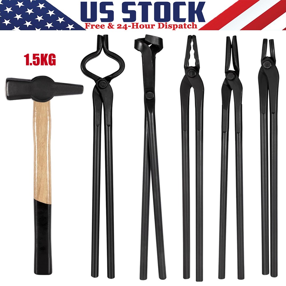 Bladesmith Knife Making Tongs Set & 1.5kg Blacksmith Hammer for Forge Anvil Vise