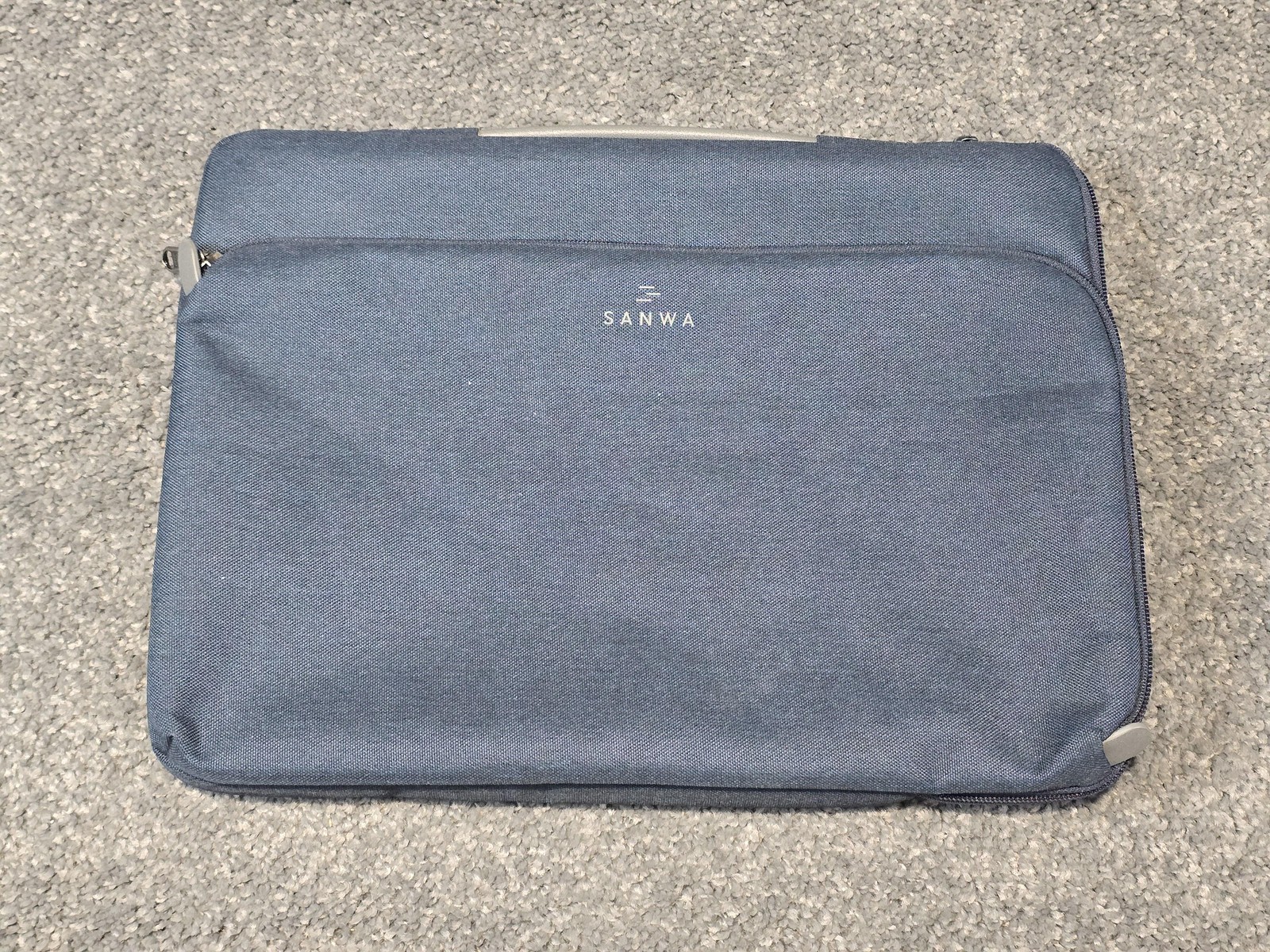 SANWA Laptop Sleeve Case Padded Fleece Lining Blue Zip Pocket Handle Notebook