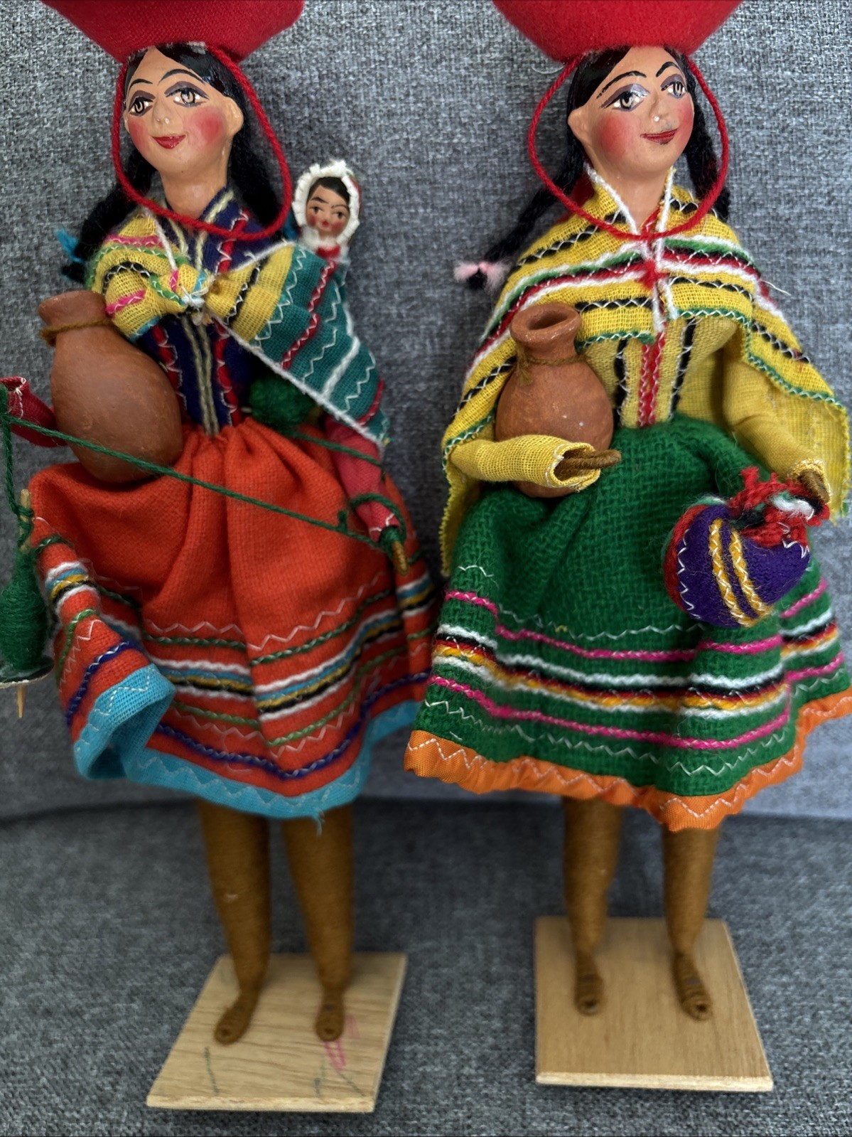 Vtg! Peruvian Folk Dolls Handmade Yarn Andean Decor Collectible Lot Of 2!