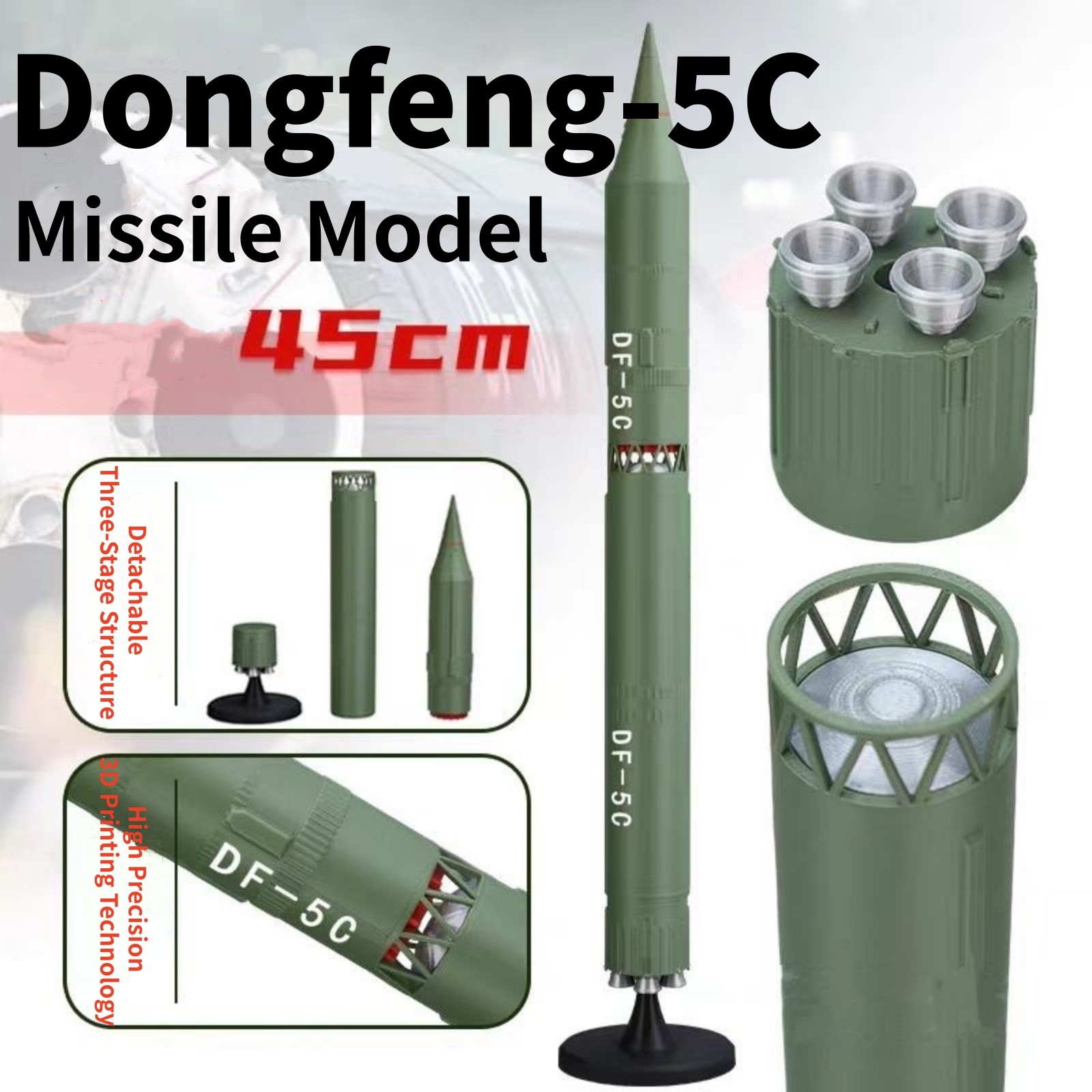 China's Dongfeng-5C Liquid-Fueled ICBM 1/72 Scale 45cm PLA Plastic Model Display