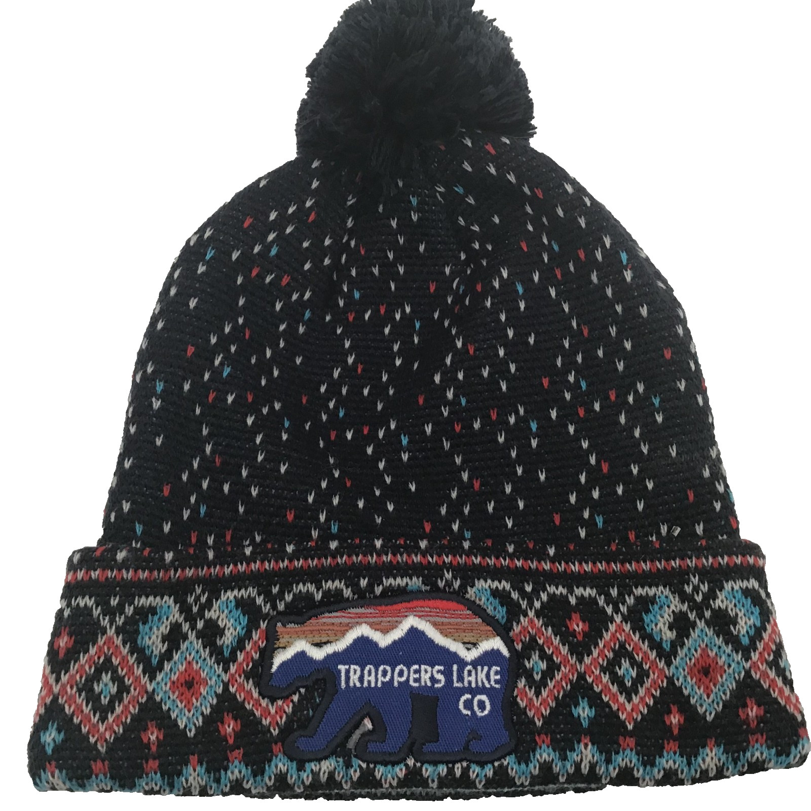 Youth Trappers Lake Colorado Beanie Bobble Cuffed Cap Fishing Camping Ski
