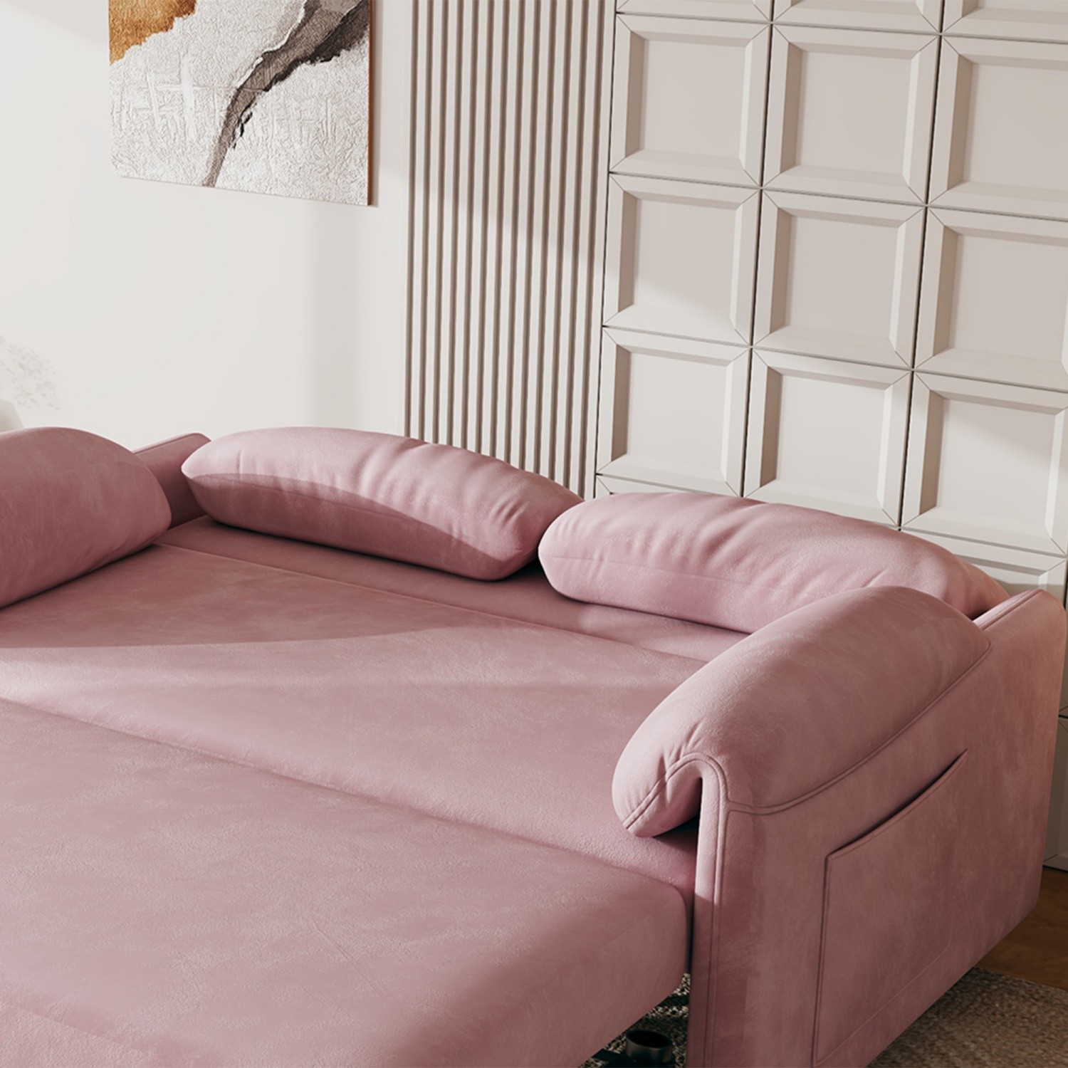 Convertible Sleeper Sofa Bed Velvet Loveseat 2-Seater Sofa w/ Pull Out Bed