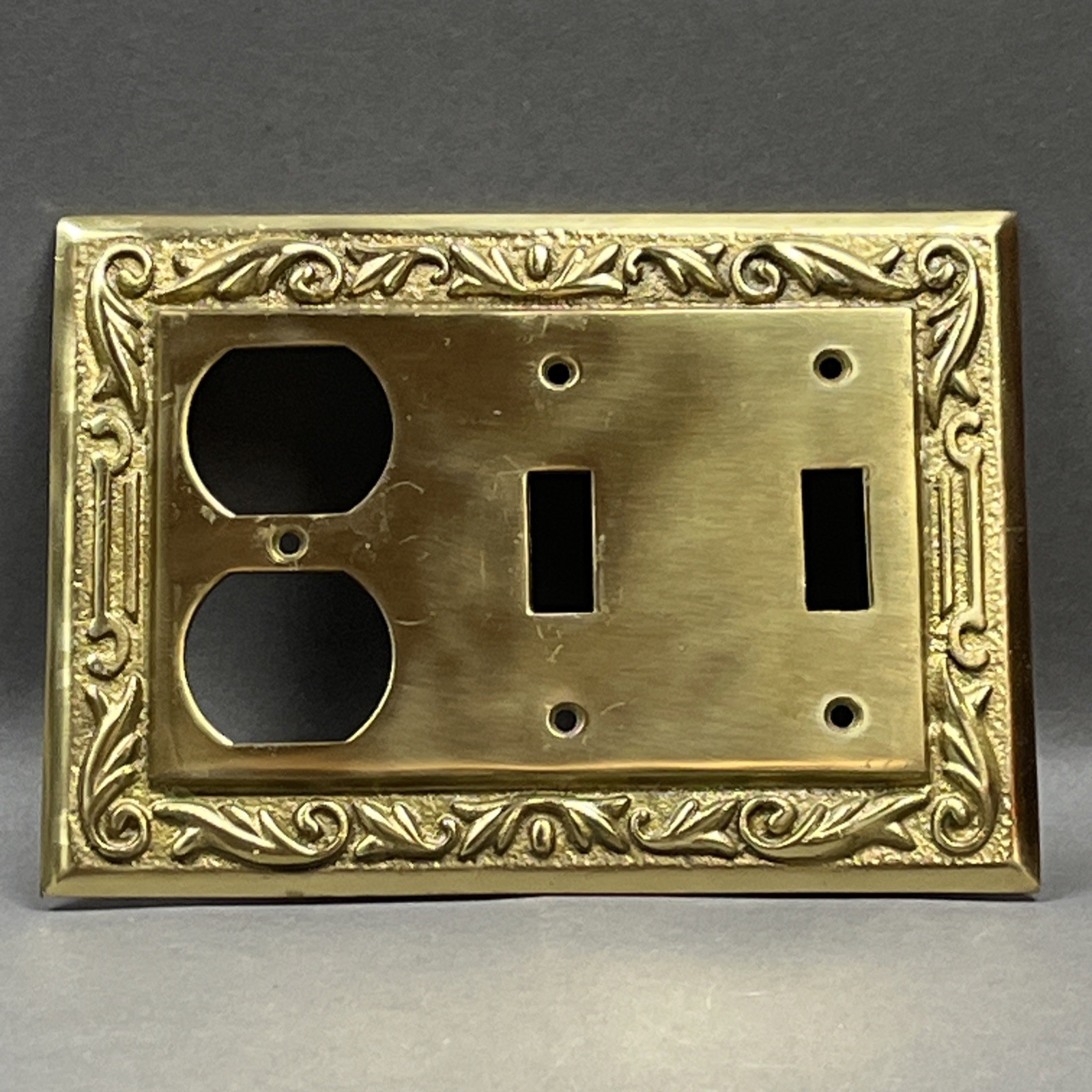 Solid Cast Brass Switch Plate 3-Gang Combination Duplex Outlet 2-Toggle Switch