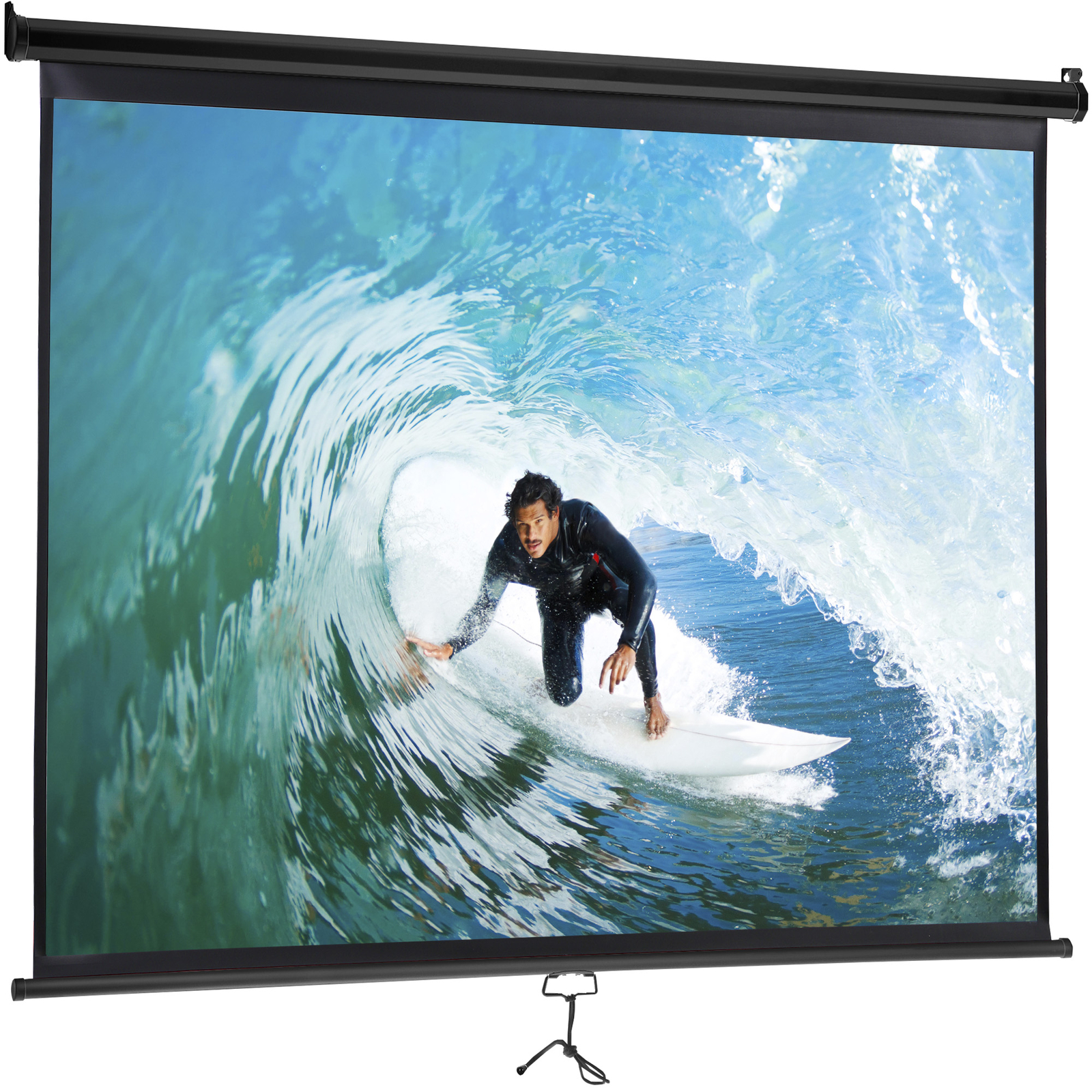 Black Projector Screen Pull Down 16:10 Foldable Wall Mount HD Projection Screen