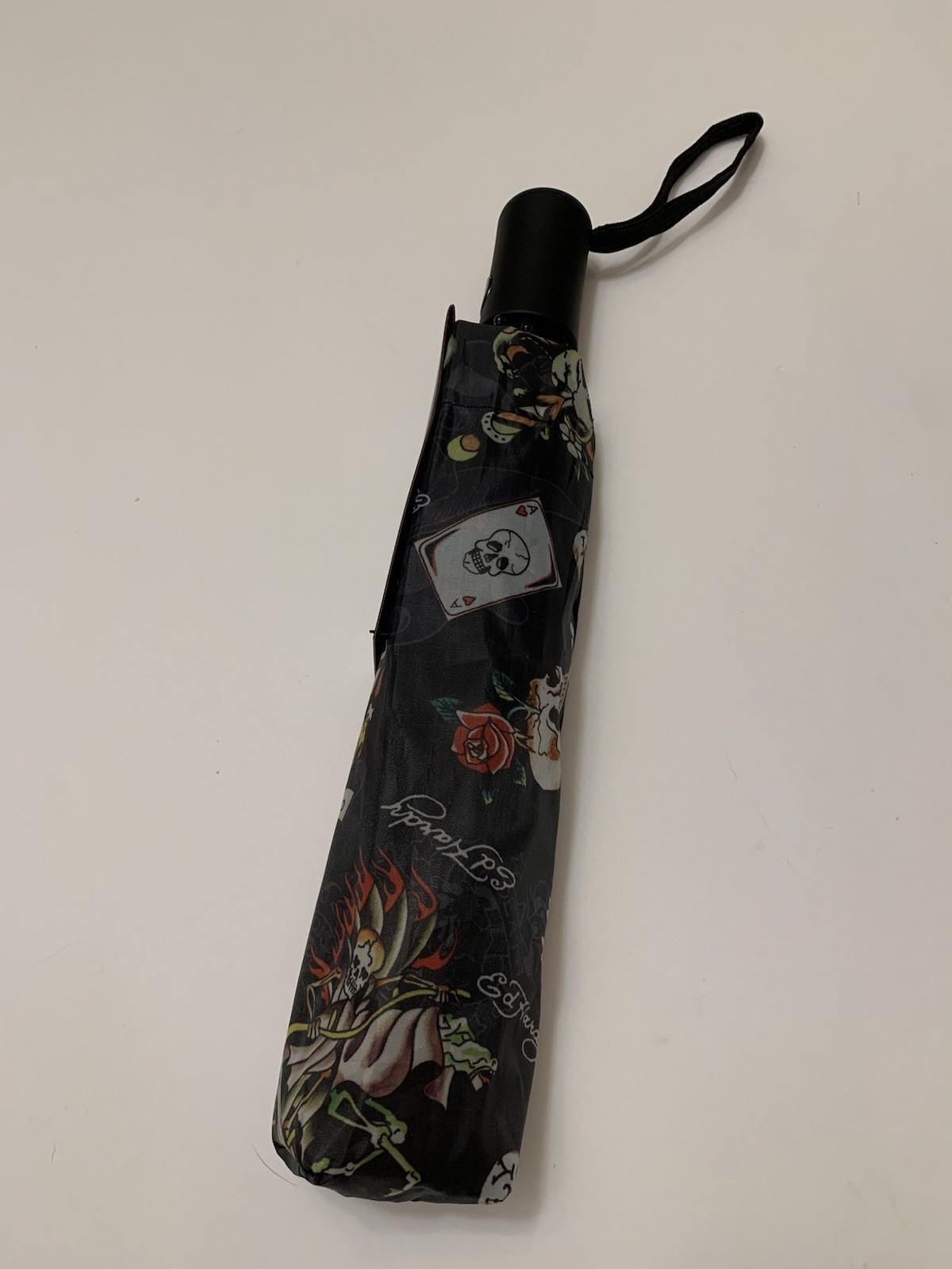 Ed Hardy Love Kills Slowly Graphic black compact Umbrella NWT Skulls Hearts