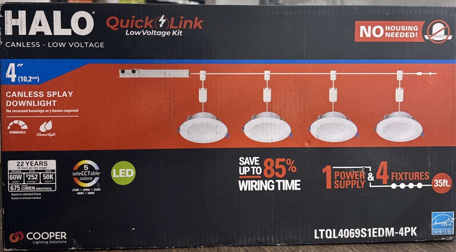 (4-Pack) HALO 4" QuickLink Low Voltage Recessed Canless Dimmable LED Starter Kit