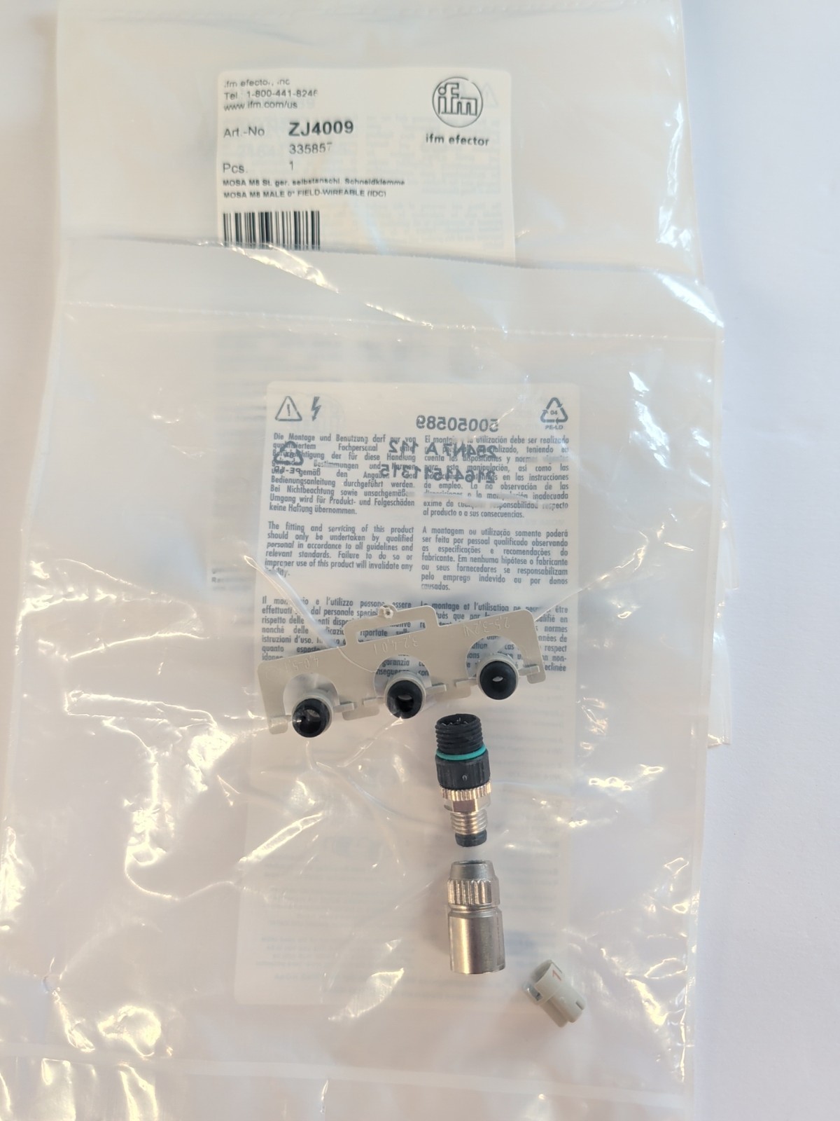 IFM Efector ZJ4009 SSTGF030ZDSFPKG M8 wirable plug (lot of 4) 32VDC/AC; 4A; IP67