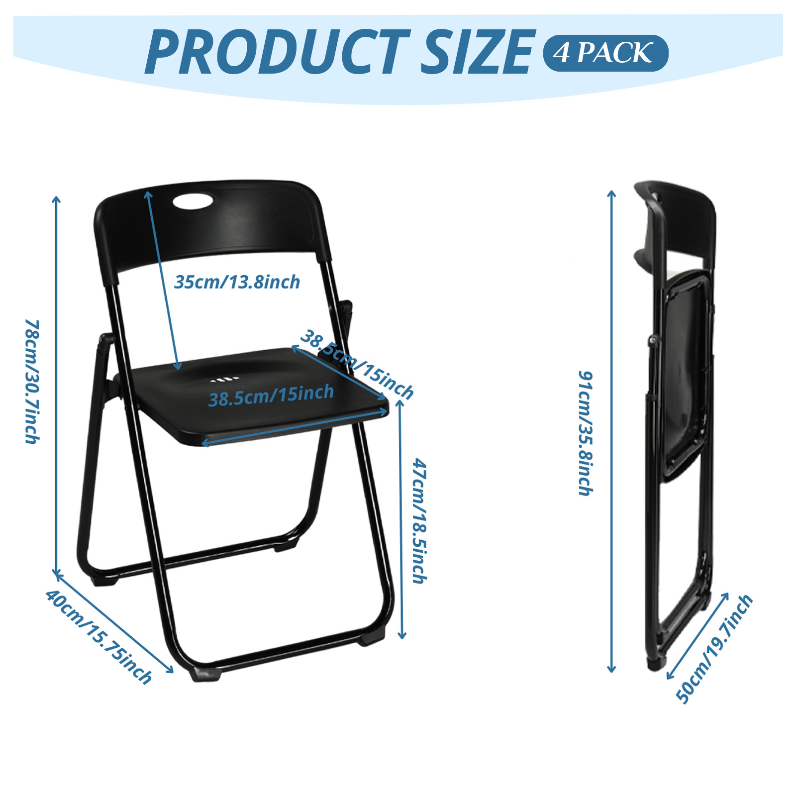 Set of 4 In/Outdoor Heavy Duty Plastic Folding Chairs with Reinfoced Steel Frame
